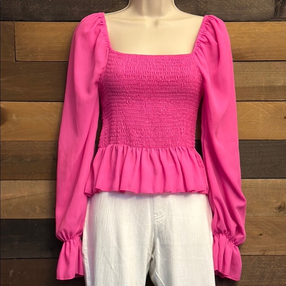 Pink Ruffled Puff Sleeve Smocked Top - Picture 2 of 15